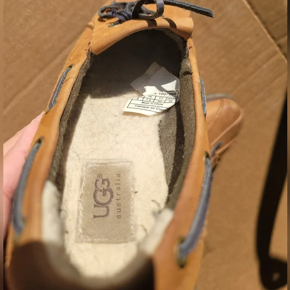 UGG Womens Haylie Brown Leather Shearling Fur Boat Shoes - Picture 6 of 9
